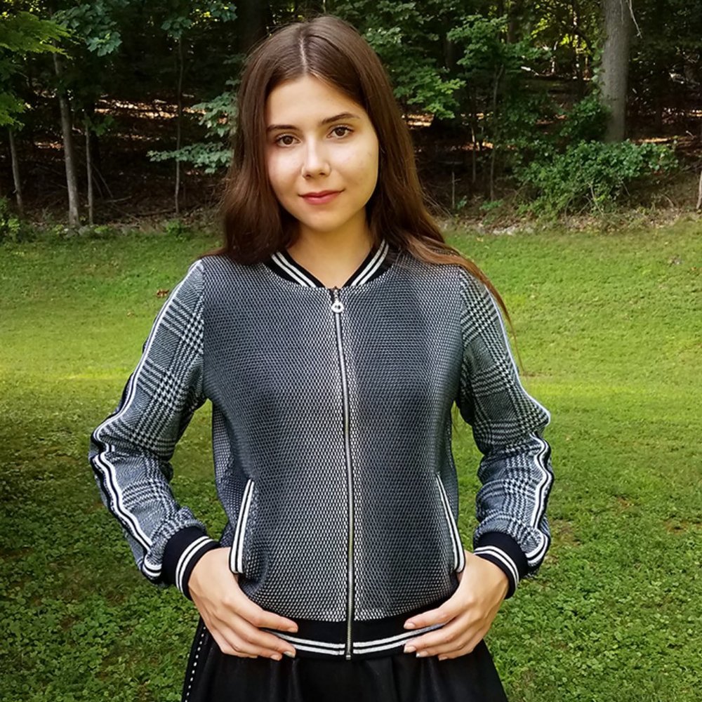 NEW Truly Me Girls Mixed Media Preppy Bomber Jacket Zipper‎ 8 10 16 - Picture 2 of 4